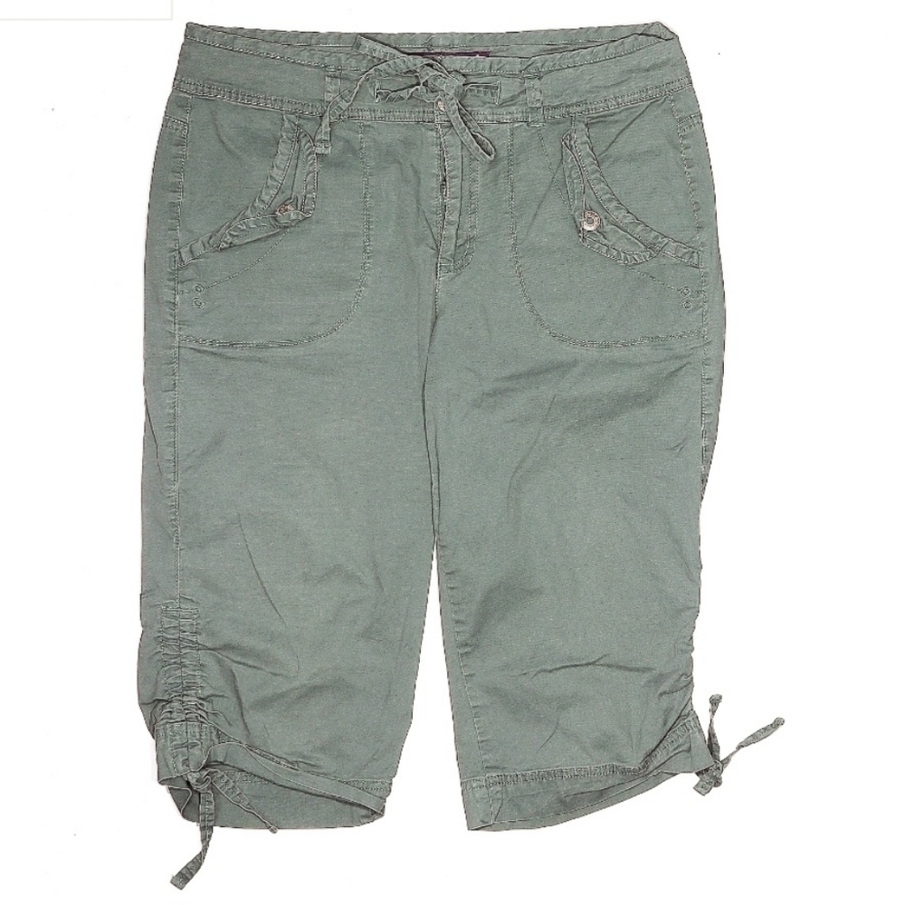 Gloria Vanderbilt Olive Green Bermuda Shorts Women's Size 12 Waist & Leg Ties
